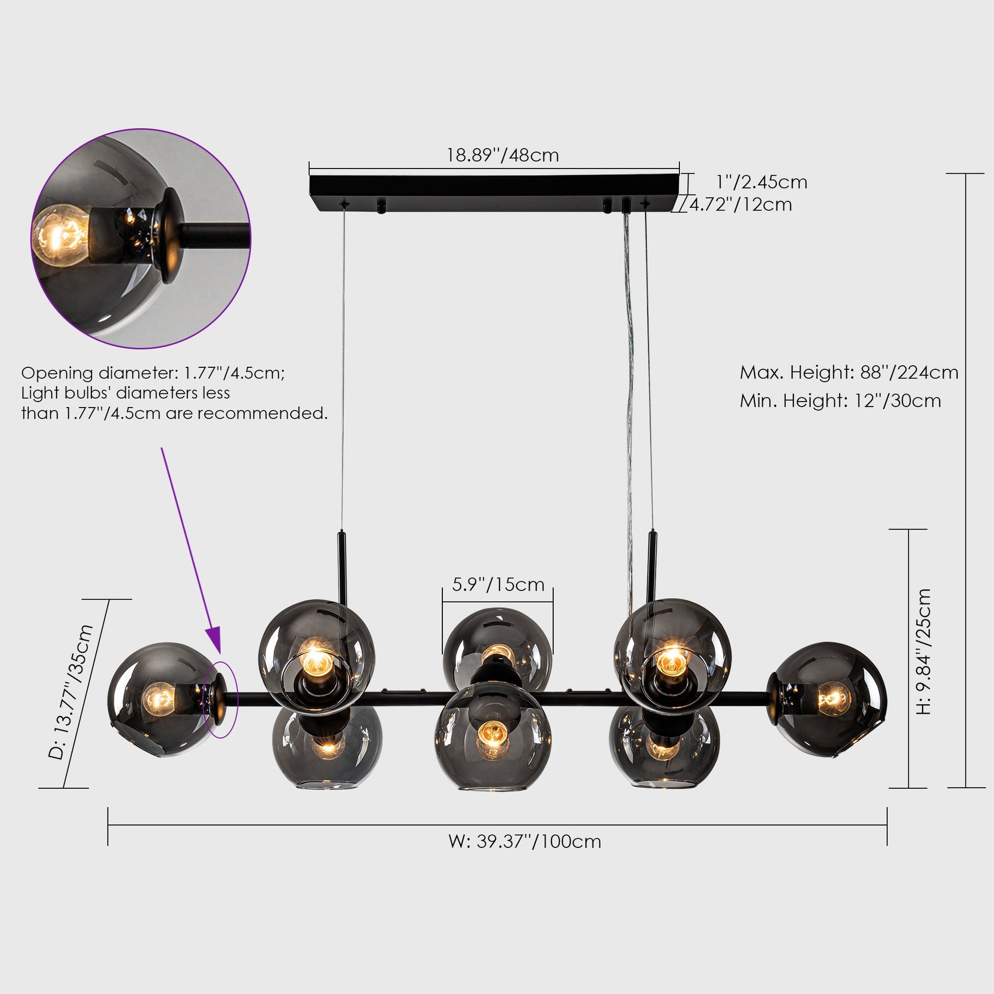Malley Modern 8-Light Black Globe Glass Chandelier