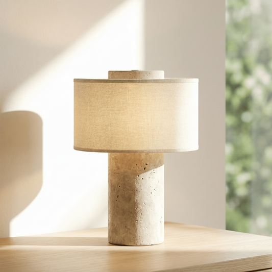 Ilona Modern Travertine Fabric Shade Table Lamp