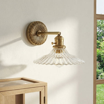 Dafne Vintage Brass Flower Glass Wall Sconce
