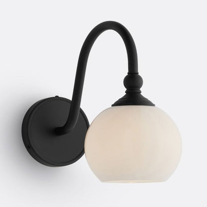 Cygnira Vintage Brass Glass Curved Neck Wall Light