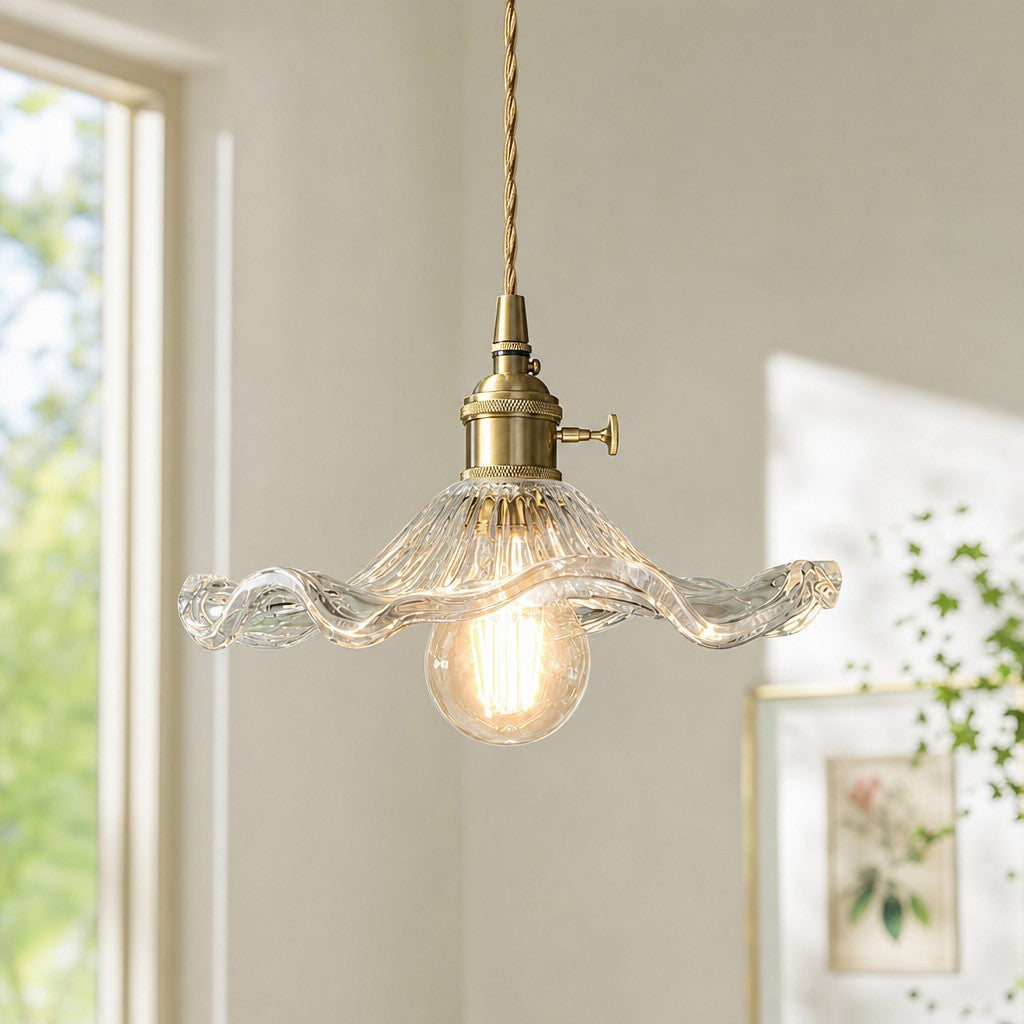 Liliana Retro Hibiscus Flower Glass Shade Pendant Light