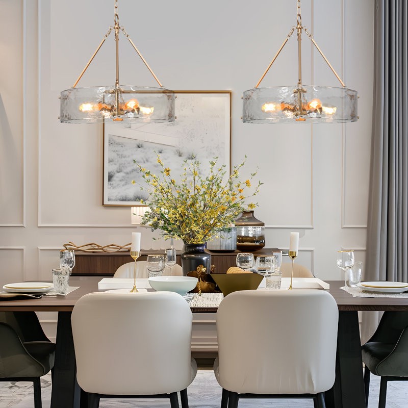 Vornix Modern 4 Light Gold Textured Glass Drum Pendant Light