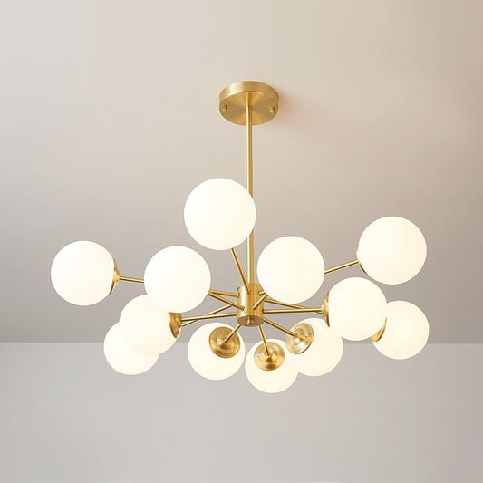Thalassia Two-Tier Brass Opal Globe Chandelier