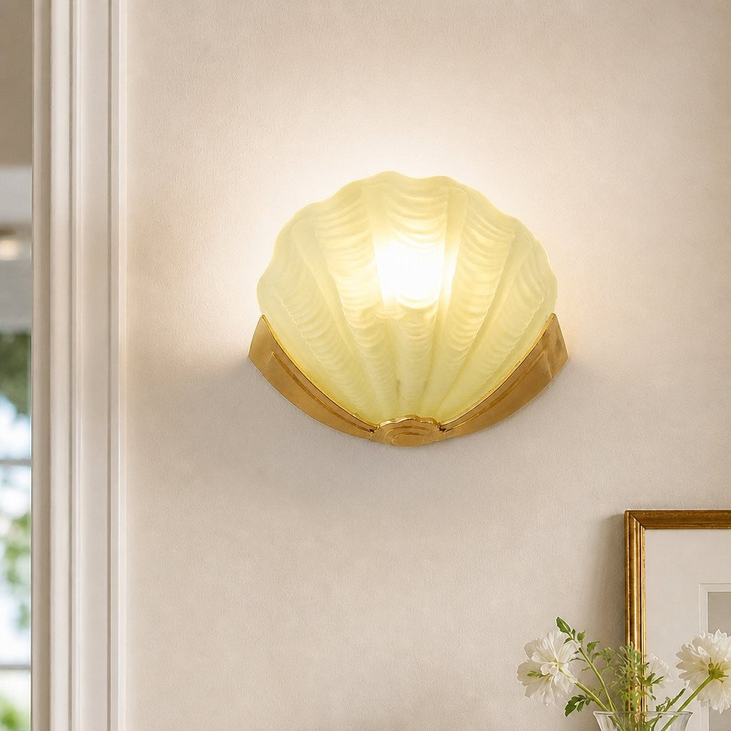 Keaton Modern Art Deco Brass Glass Seashell Wall Sconce