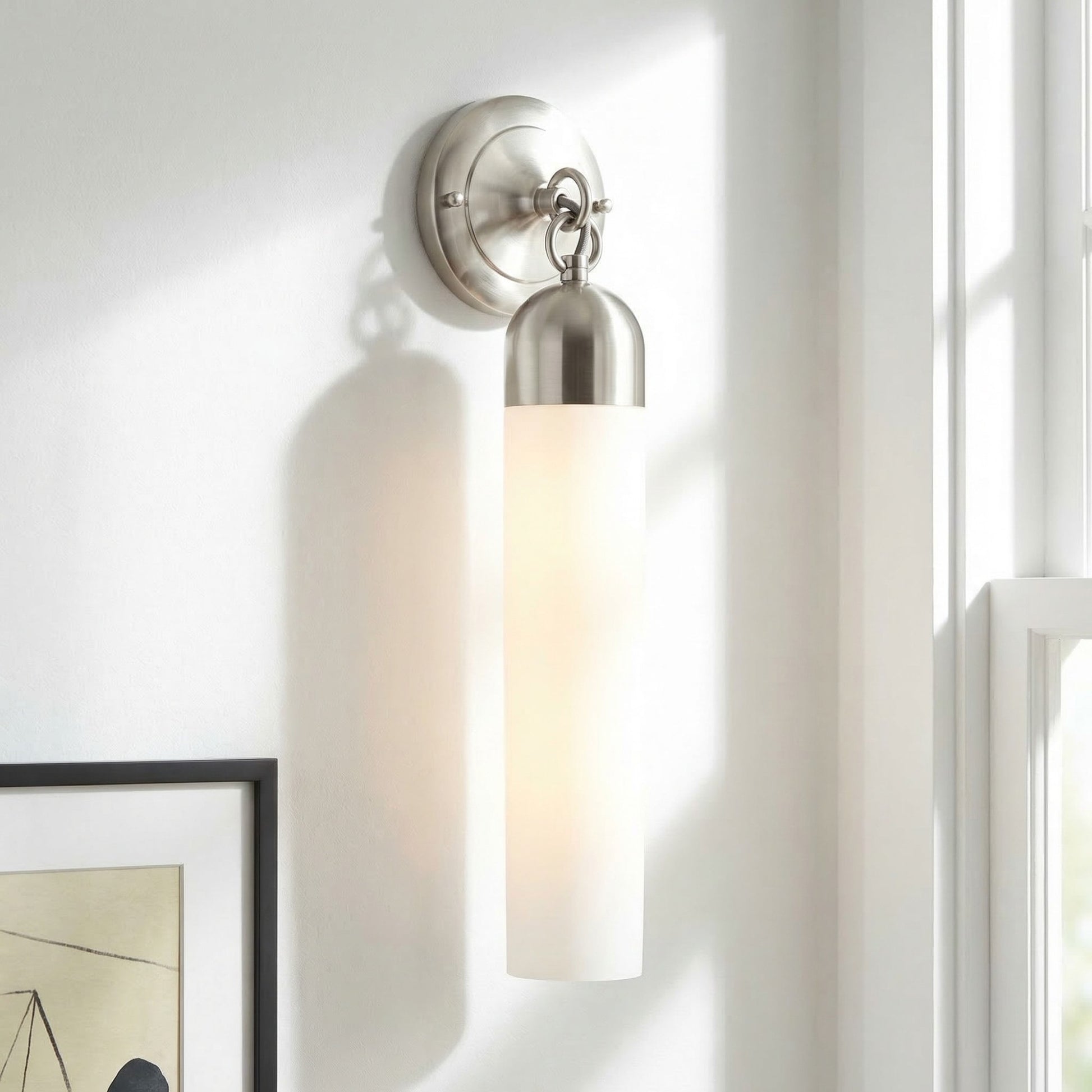 Morgan Minimalist Cylindrical Glass or Alabaster Wall Light