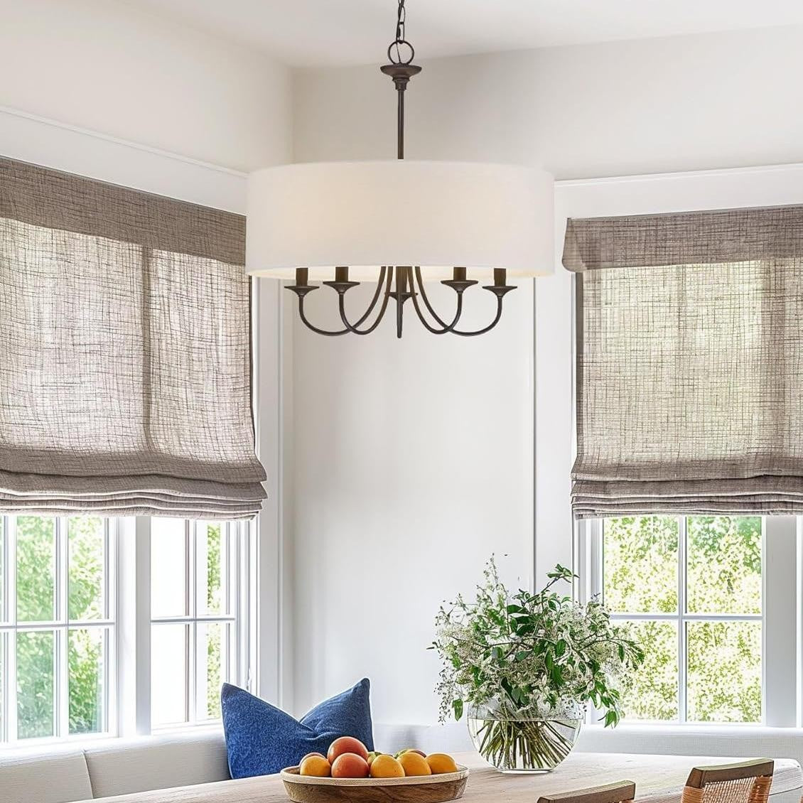 Nyneve 5 Light Dimmable Fabric Drum Chandelier