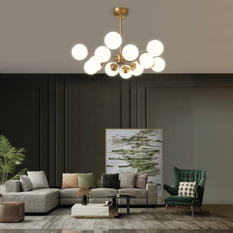 Thalassia Two-Tier Brass Opal Globe Chandelier
