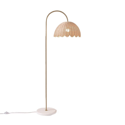 Marlowe Vintage Style Rattan Shade Wood - Based Floor Lamp
