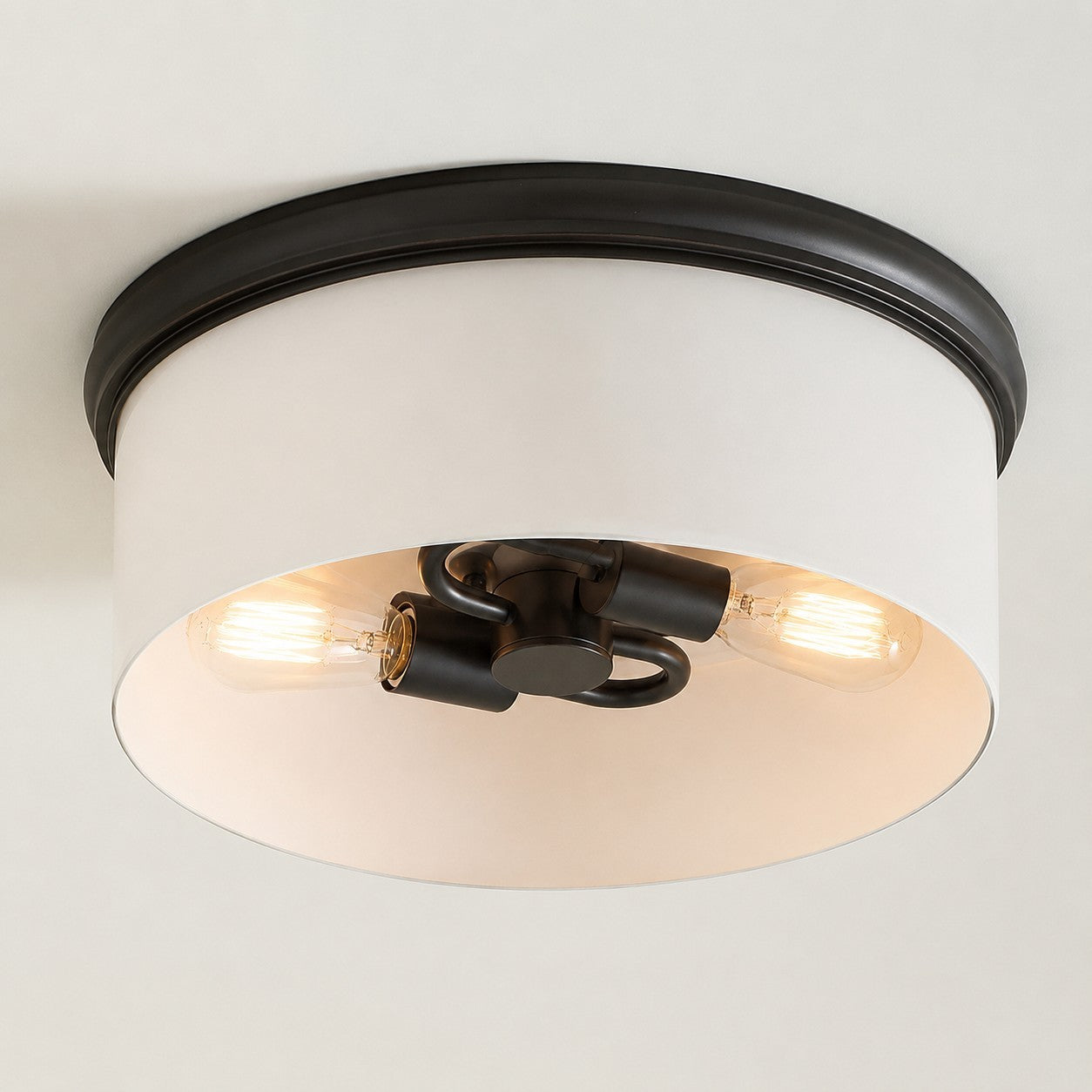 Lionell Farmhouse Milk Glass Round Flush Mount Ceiling Light