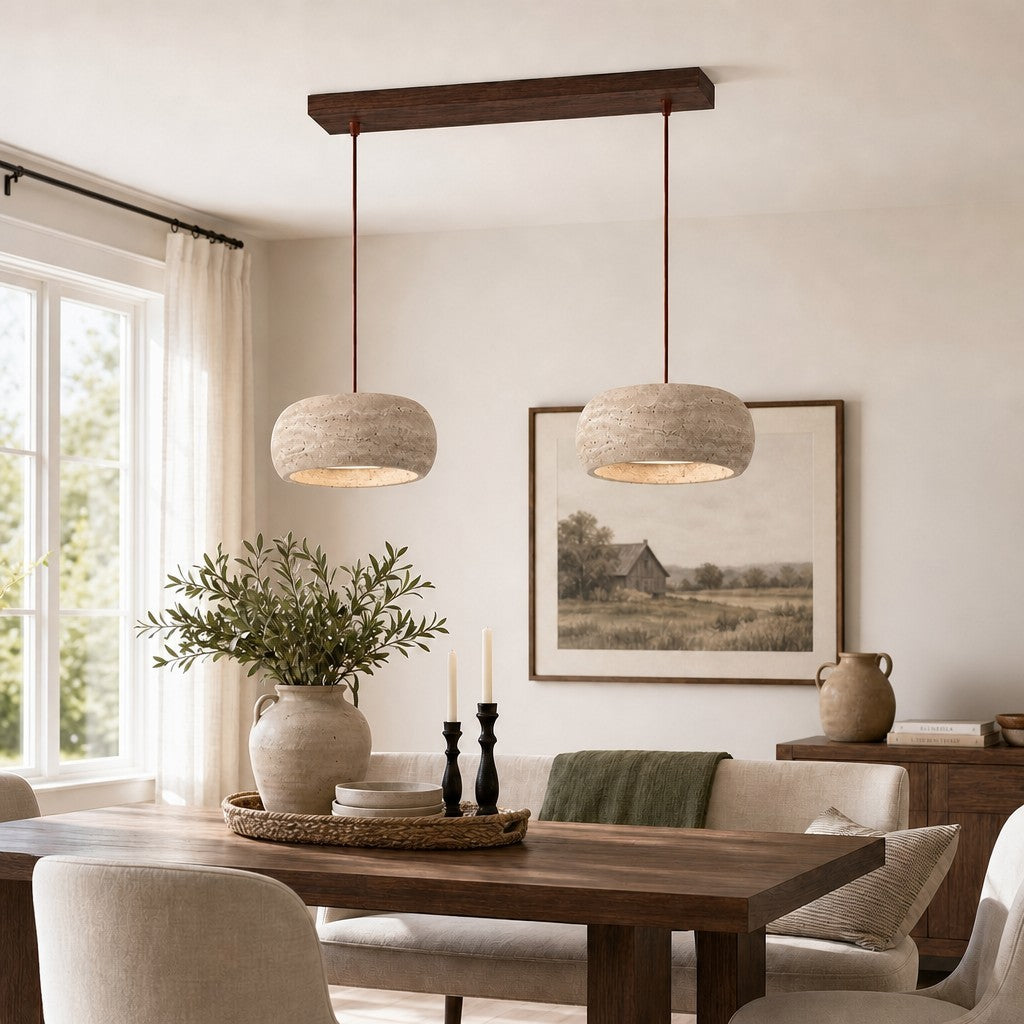 Veloria Scandinavian Travertine Round Pendant Light