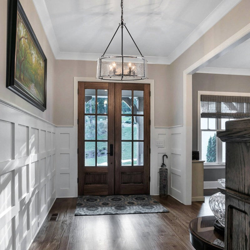 Coriander Farmhouse Water Ripple Glass Drum Chandelier