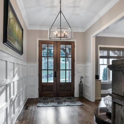 Coriander Farmhouse Water Ripple Glass Drum Chandelier
