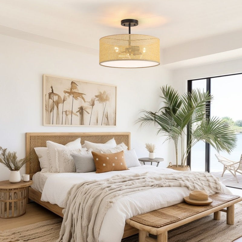 Zaylen Farmhouse Rattan Semi Flush Mount Ceiling Light