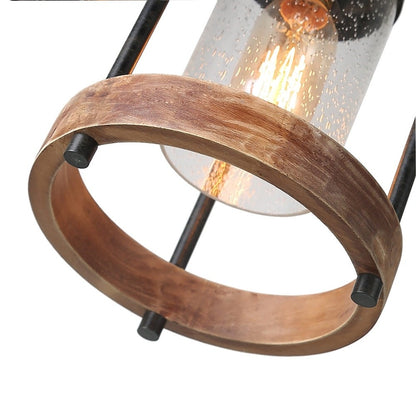 Doran Farmhouse Black Cage Cylinder Glass Pendant Light