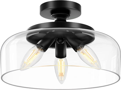 Santos Vintage Hand Carved Floral Clear Glass Semi Flush Mount Ceiling Light