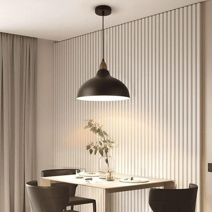 Zarek ‎Minimalist Walnut Wrought Iron Bowl Shaped Pendant Light