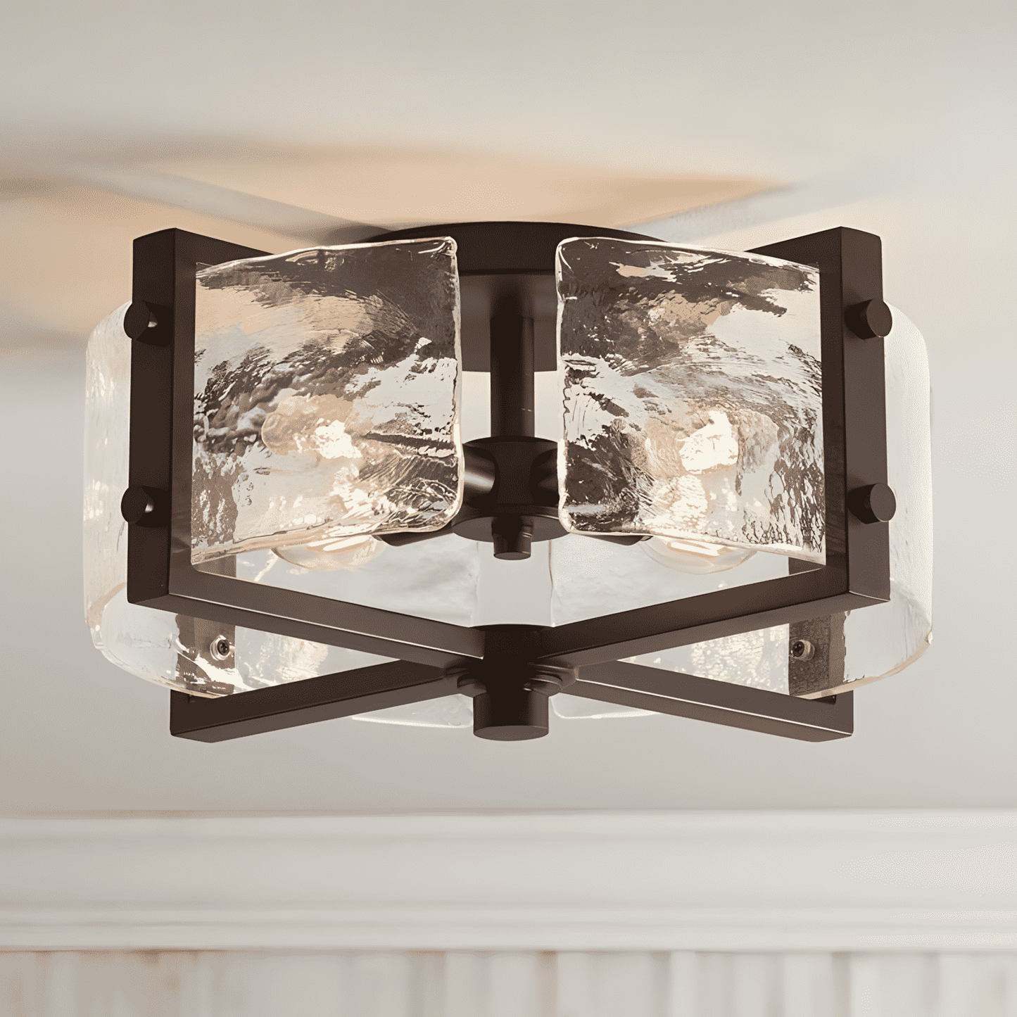 Piper Farmhouse Drum Glass Ceiling Light