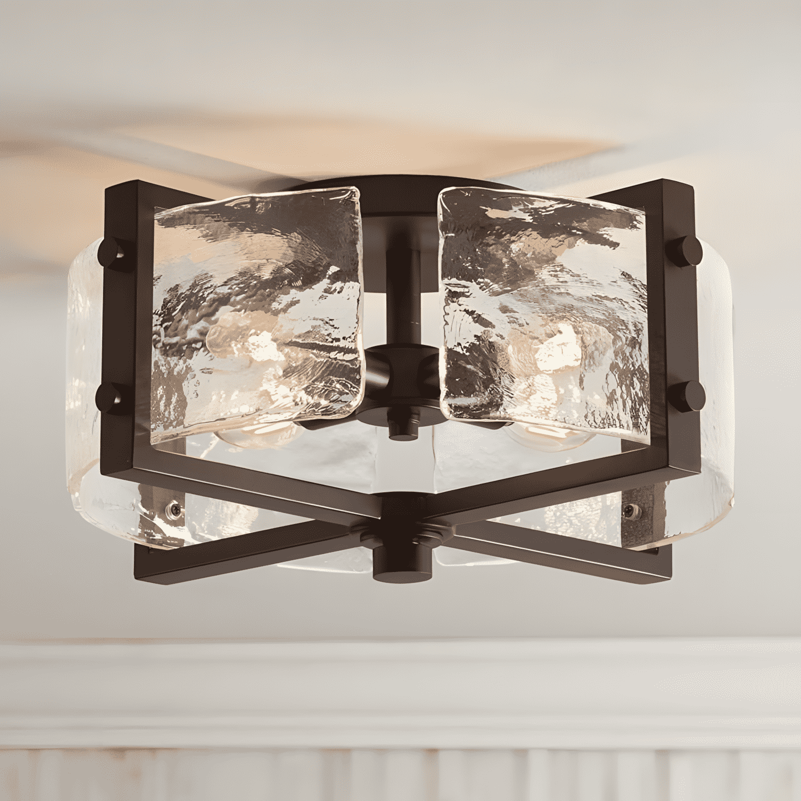 Piper Farmhouse Drum Glass Ceiling Light