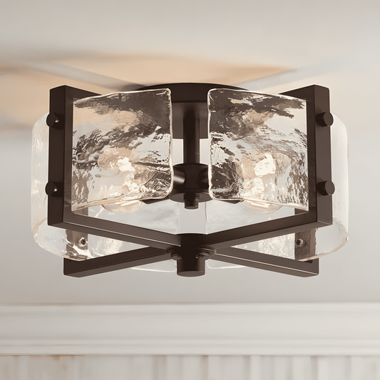 Piper Farmhouse Drum Glass Ceiling Light