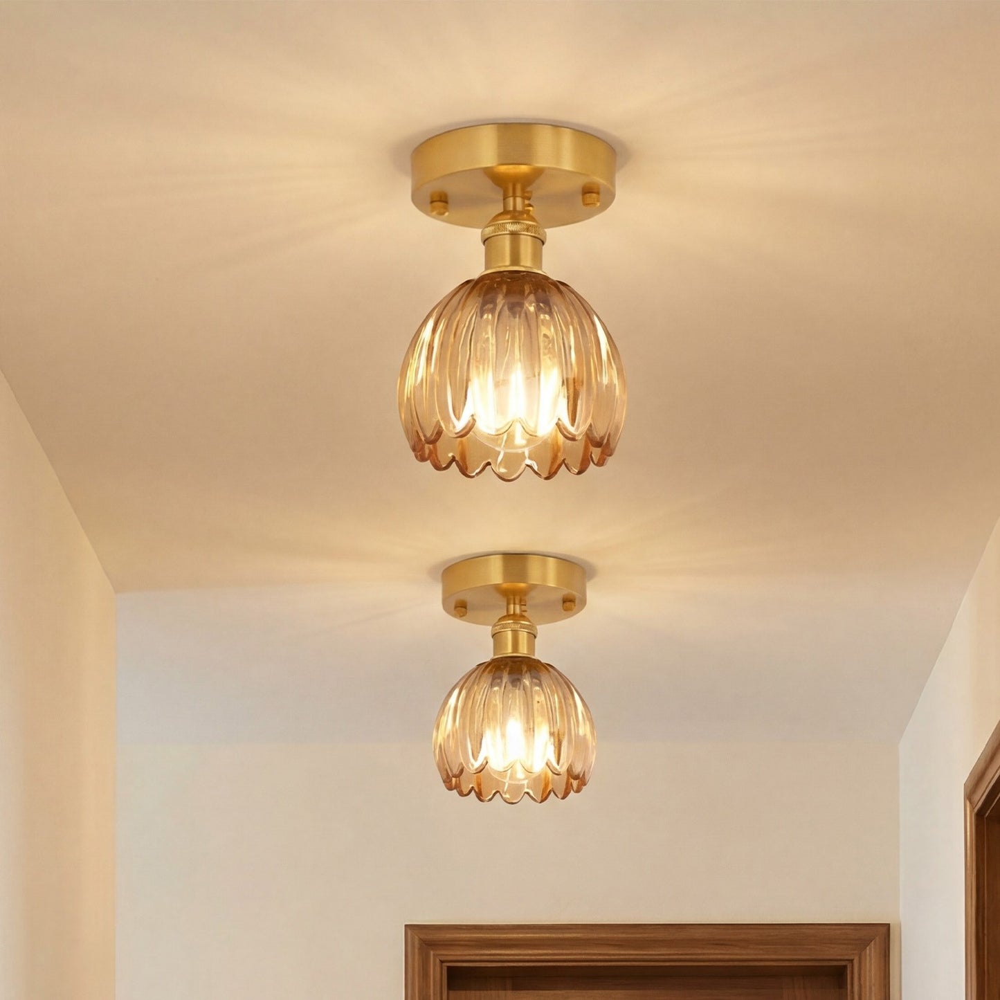 Ozir Stained Glass Flush Mount Tulip Light