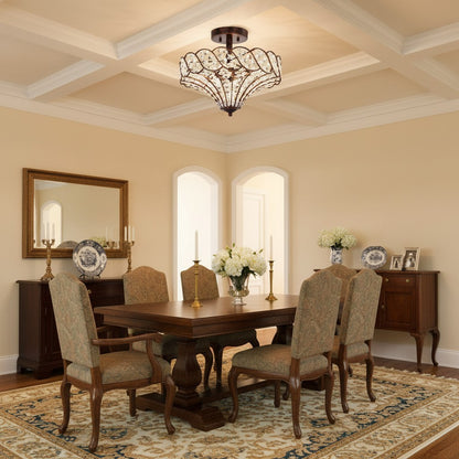 Kim Rustic Bronze 4-Light Crystal Semi-Flush Mount Ceiling Light