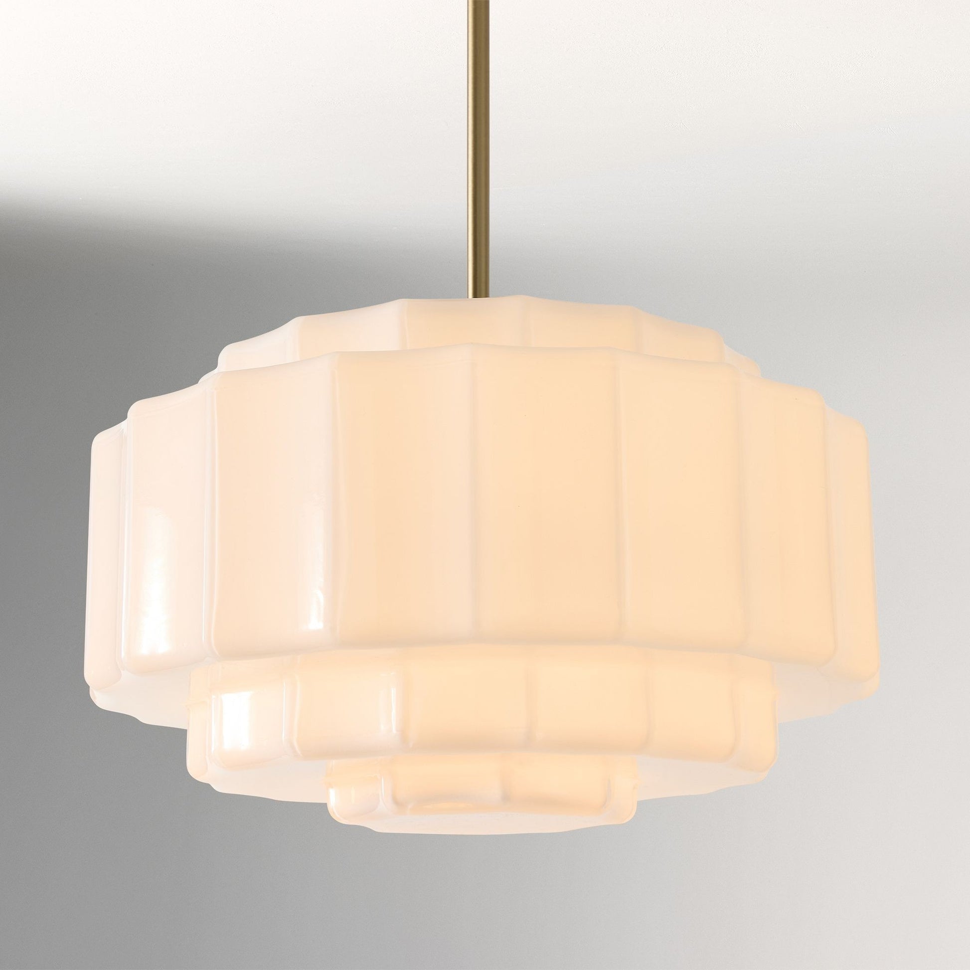 Winry Antique Brass Tiered Milk Glass Pendant Light