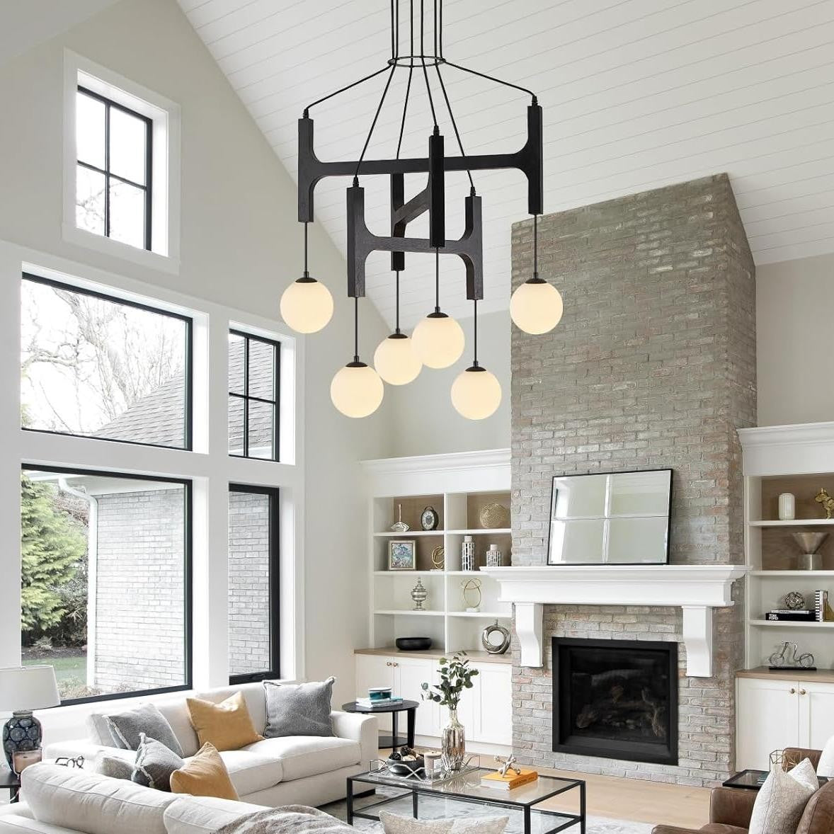 Astraea Farmhouse Wooden Branch Milk Glass Globe Chandelier