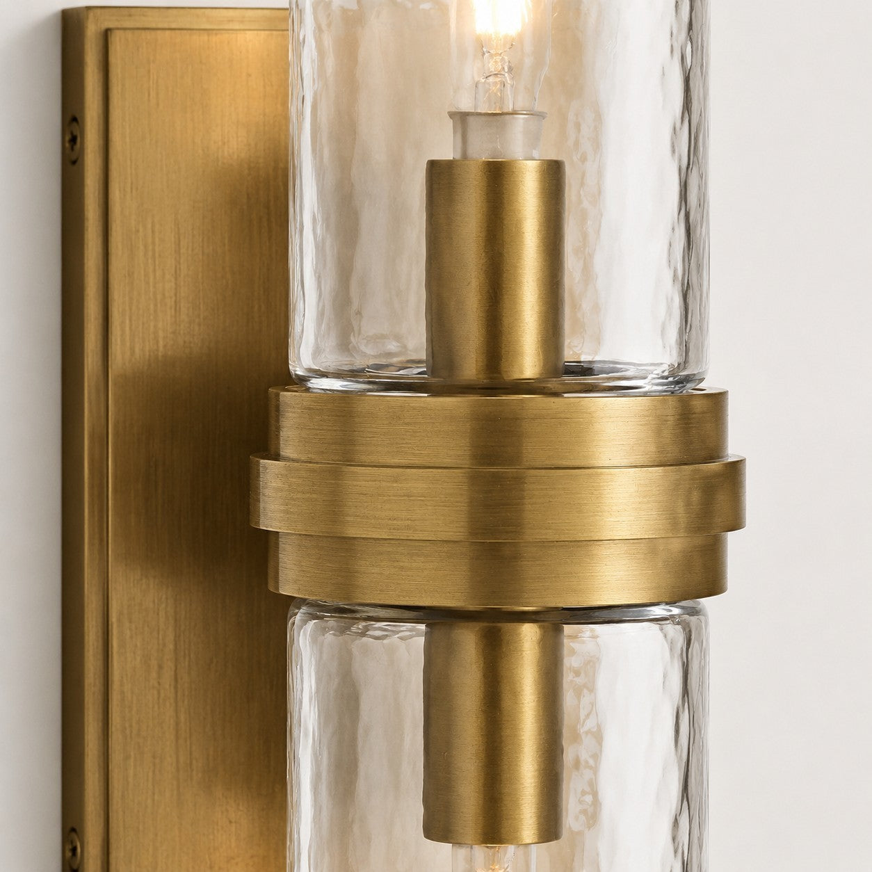 Cora Farmhouse Hammered Glass Double Tube Sconce