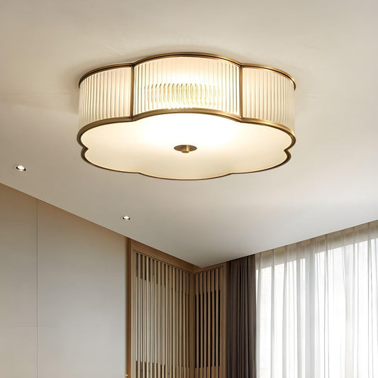 Marcela Traditional Brass Flower Ribbed Glass Ceiling Light