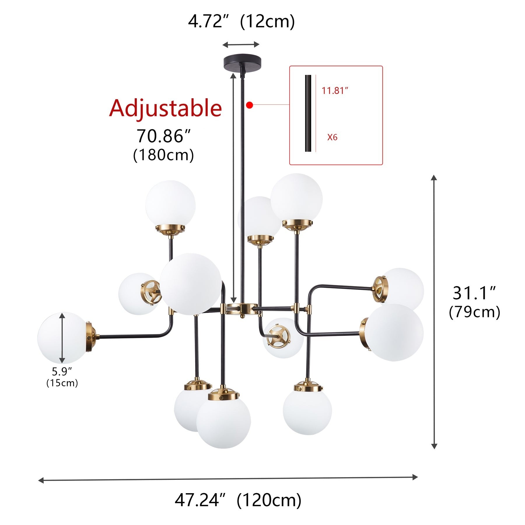 Ava Creative 12 Lights Globe Milk Glass Linear Chandelier