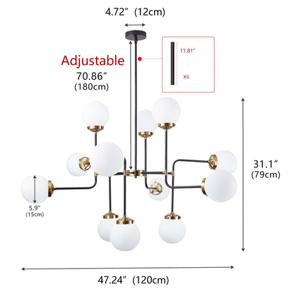 Ava Creative 12 Lights Globe Milk Glass Linear Chandelier