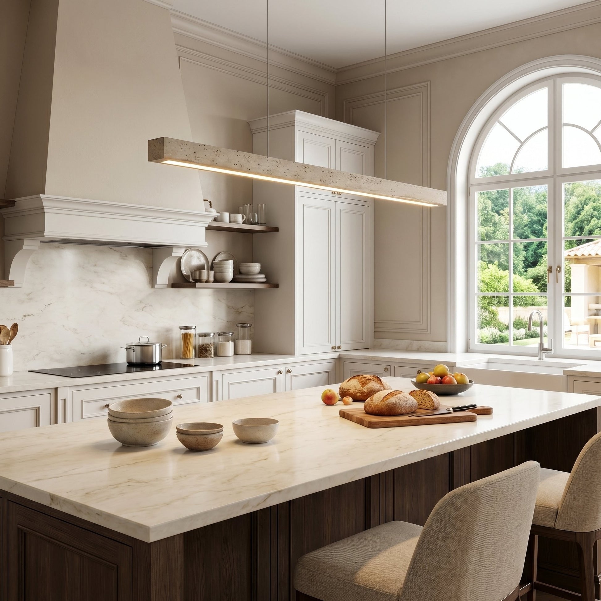 Umberto Minimalist Travertine Linear Pendant Light