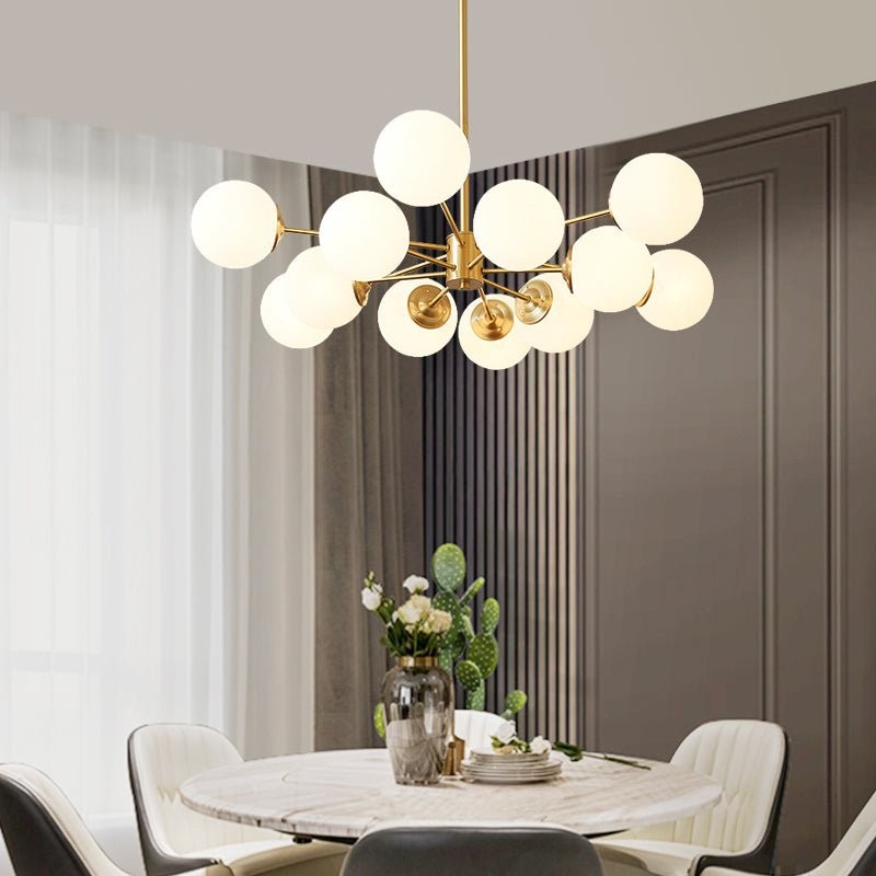 Thalassia Two-Tier Brass Opal Globe Chandelier