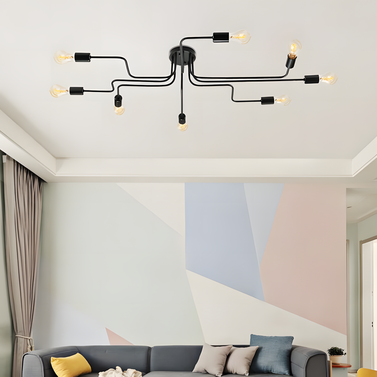Phaedros Industrial Black Semi Flush Mount Ceiling Light