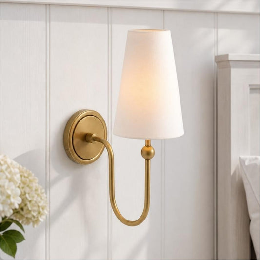 Azon Country Linen Brass Swan Neck Wall Light