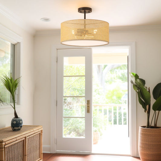 Zaylen Farmhouse Rattan Semi Flush Mount Ceiling Light