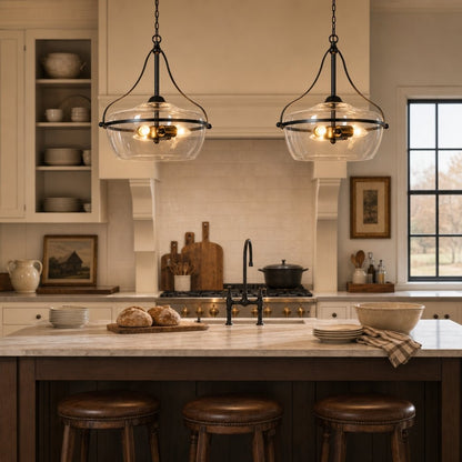 Florentine Rustic Brass Dome Clear Glass Pendant Light