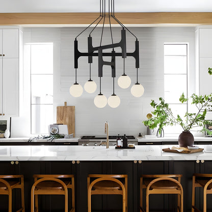 Astraea Farmhouse Wooden Branch Milk Glass Globe Chandelier