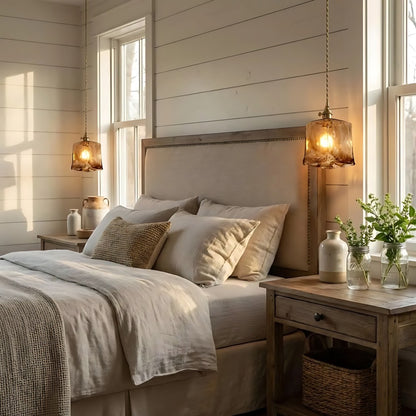 Nyxalis Vintage Brass Glass Pendant Light