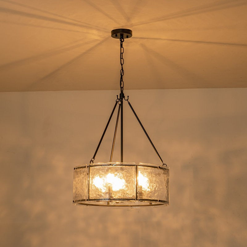 Coriander Farmhouse Water Ripple Glass Drum Chandelier