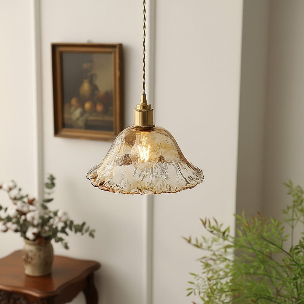 Nyxalis Vintage Brass Glass Pendant Light