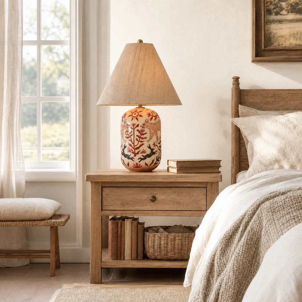 Daevon Retro Ceramic Linen Tapered Table Lamp