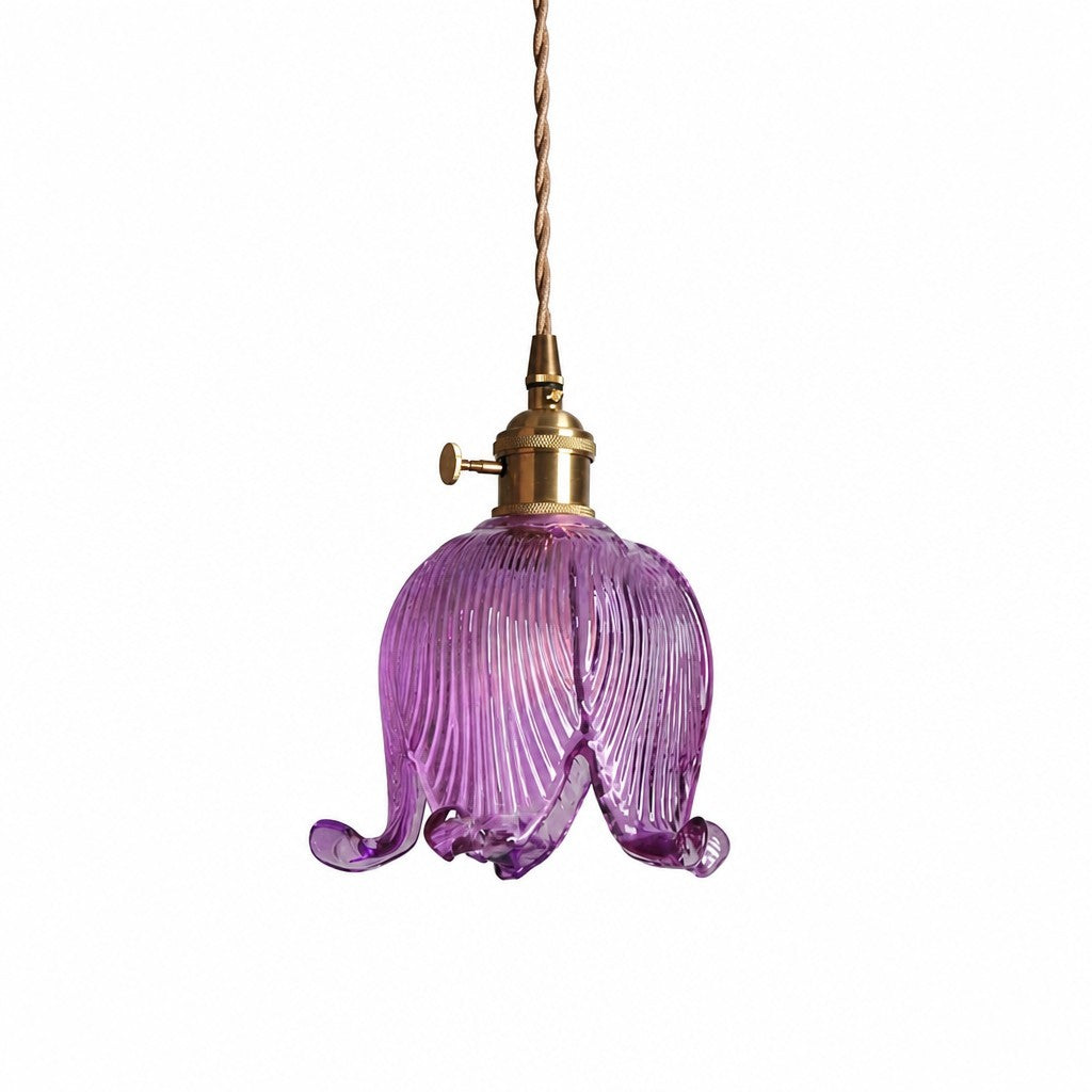 Fawen Retro Floral  Ribbed Glass Shade Pendant Light