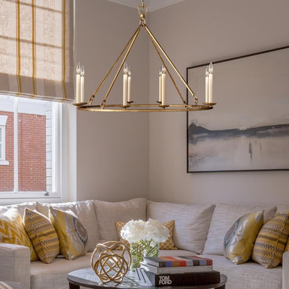 Jock French Gold Wagon Wheel Candle-Shaped Metal Chandelier
