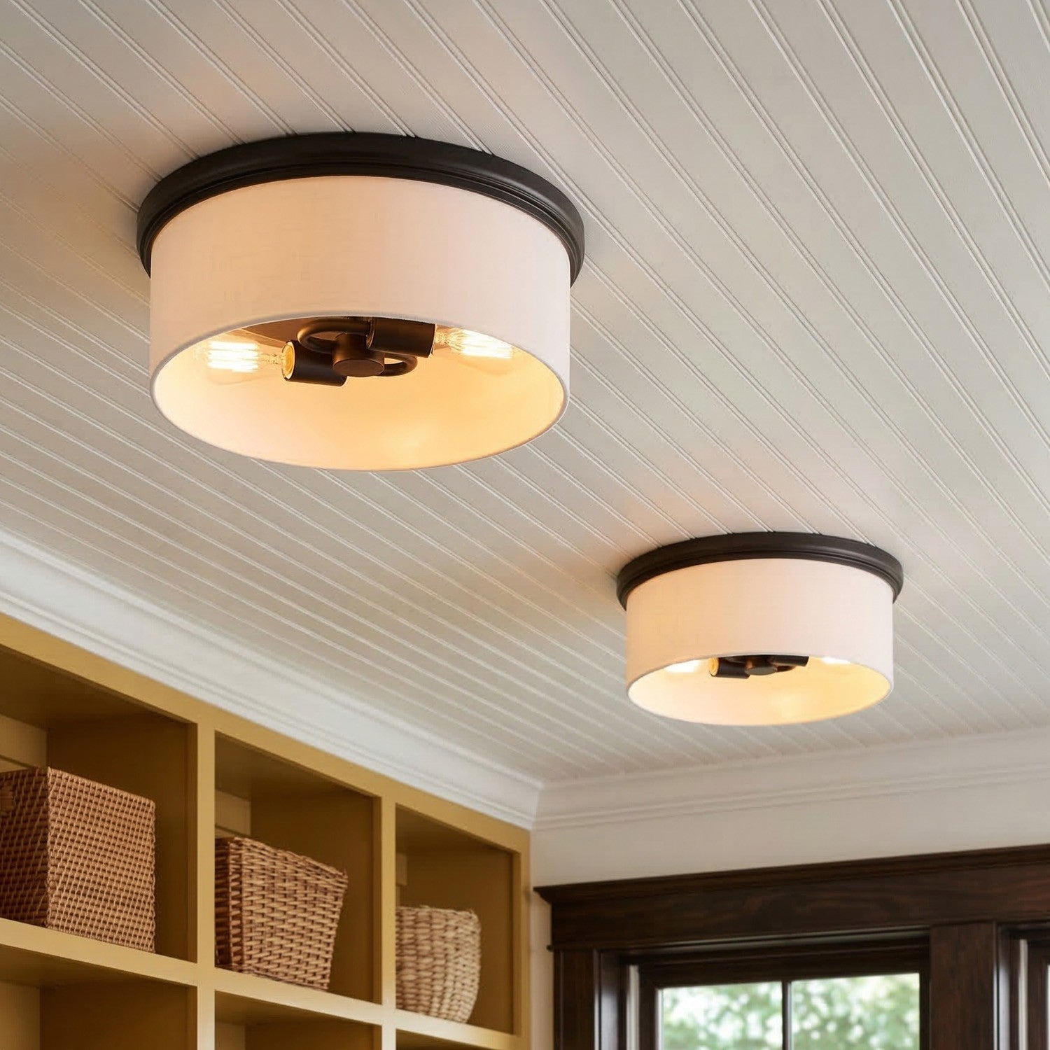 Lionell Farmhouse Milk Glass Round Flush Mount Ceiling Light