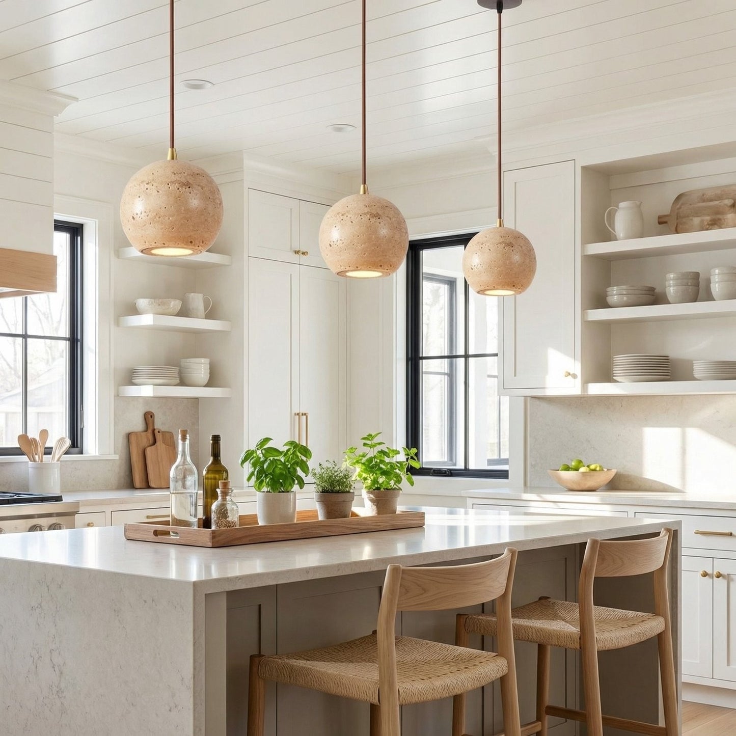 Bowen Wabi-Sabi Mini Travertine Pendant Light