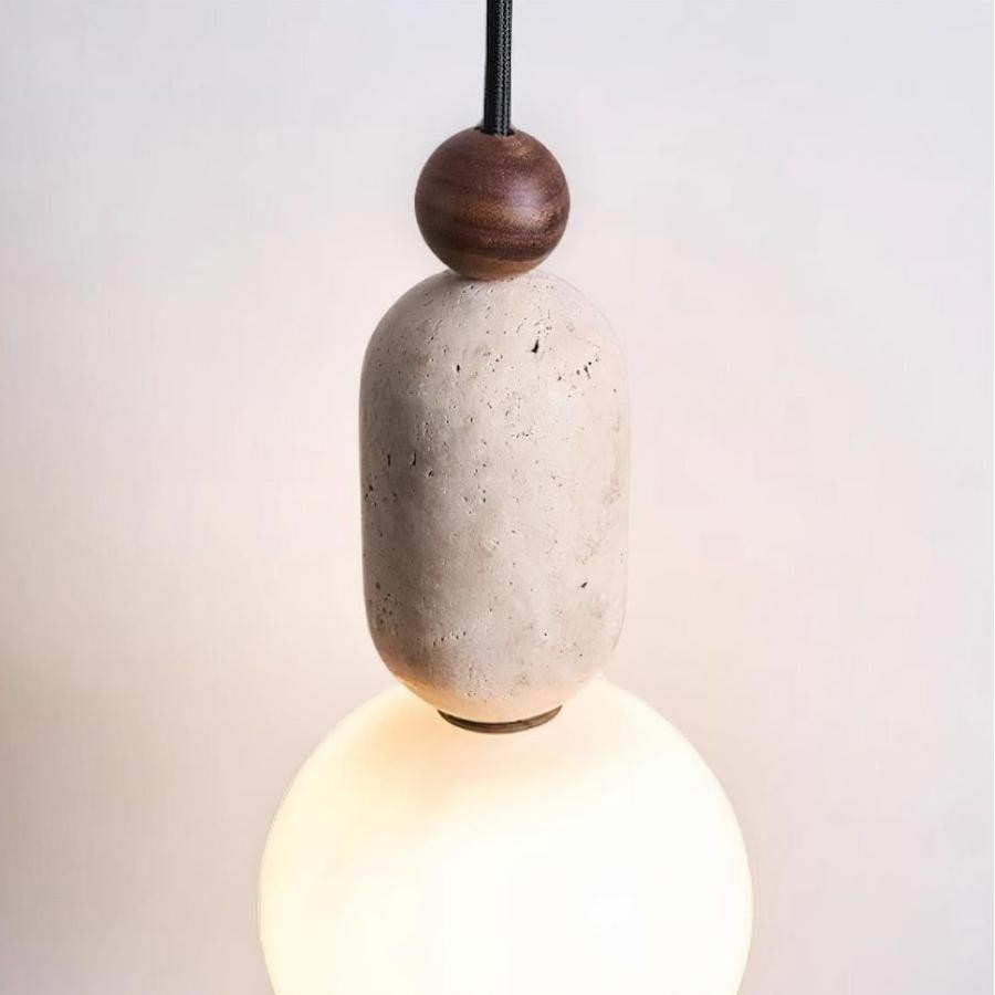 Nathanael Modern Travertine Three Ring Pendant Light