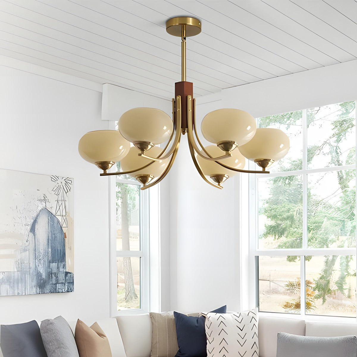 Juino Wood Farmhouse Milk Ball Sputnik Chandelier