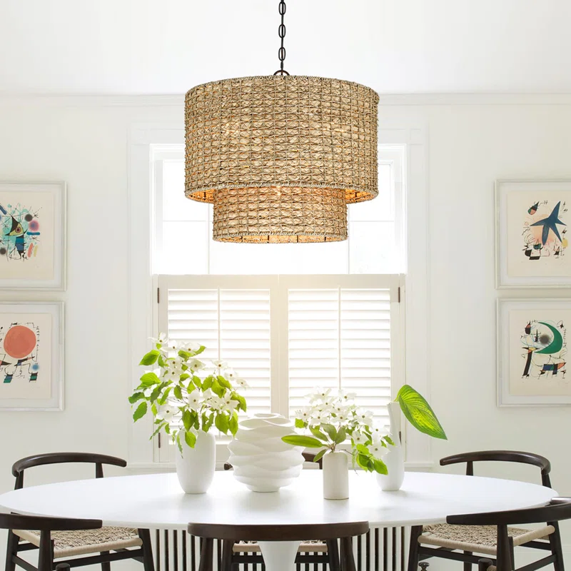 Harland Beachy Natural Rattan Double Drum Pendant Light