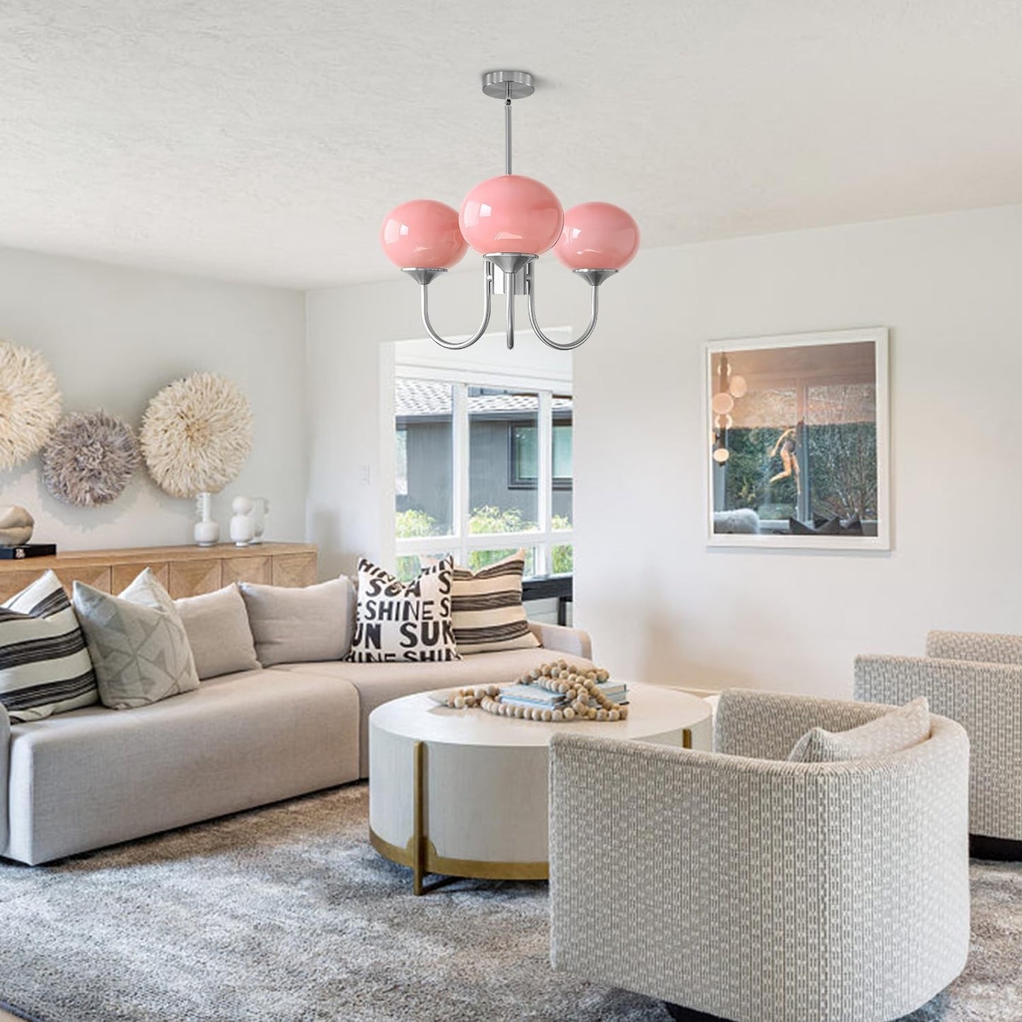 Bianca Colored Glass Shade Chandelier with Globes